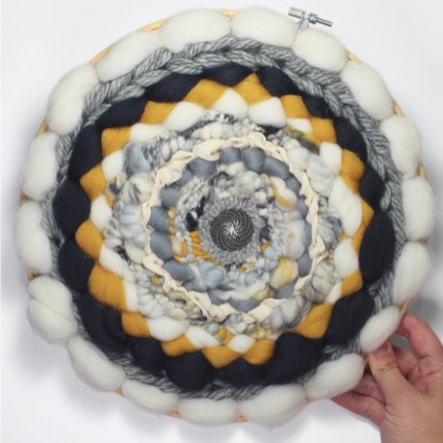 Coiled Art Yarn | Round Wall Hanging | Grey White Yellow Wall Décor - BlueRhubarb