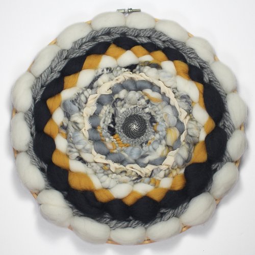Coiled Art Yarn | Round Wall Hanging | Grey White Yellow Wall Décor - BlueRhubarb