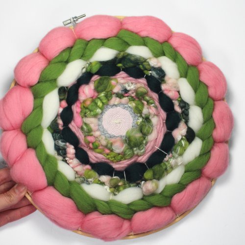 Coiled Art Yarn | Round Wall Hanging | Pink Green White Wall Décor - BlueRhubarb
