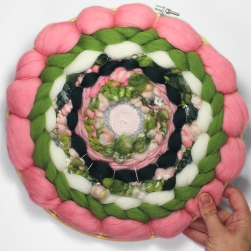 Coiled Art Yarn | Round Wall Hanging | Pink Green White Wall Décor - BlueRhubarb