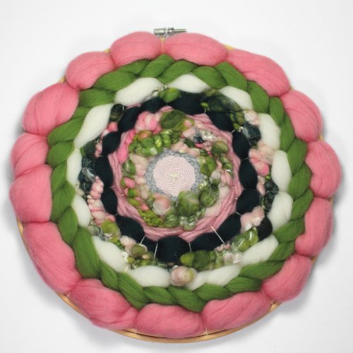 Coiled Art Yarn | Round Wall Hanging | Pink Green White Wall Décor - BlueRhubarb