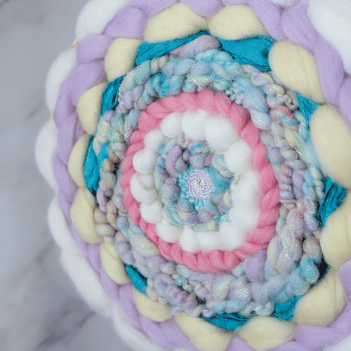 Coiled Art Yarn | Round Wall Hanging | Sparkle Pastel Rainbow Wall Décor - BlueRhubarb