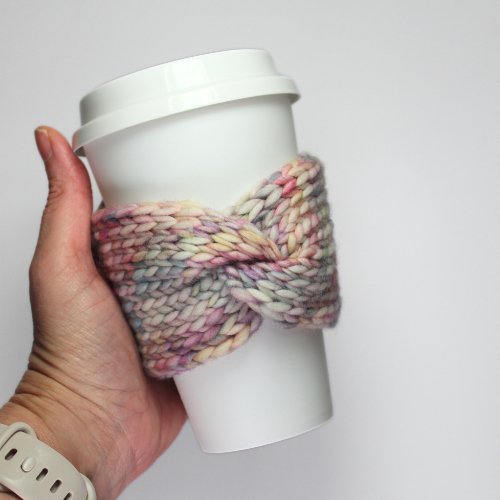 Cup Cozy Twist | Knit Cup Cozy | Knit Cup Sleeve | Cup Cozy - BlueRhubarb