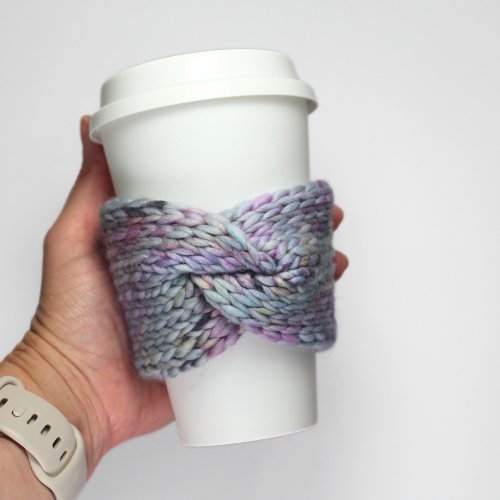Cup Cozy Twist | Knit Cup Cozy | Knit Cup Sleeve | Cup Cozy - BlueRhubarb
