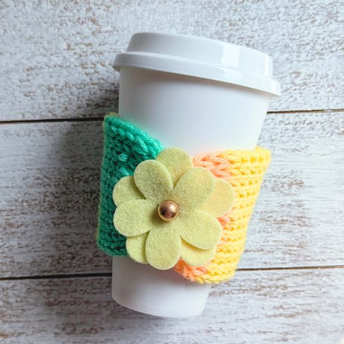 Daisy Cup Cozy | Knit Cup Cozy | Knit Cup Sleeve | Cup Cozy | Blue - BlueRhubarb