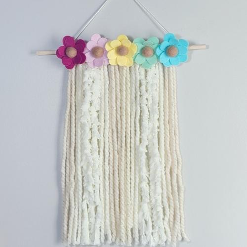 Felt Flower Wall Hanging | Daisy Felt Flower Decor | Pastel Rainbow - BlueRhubarb