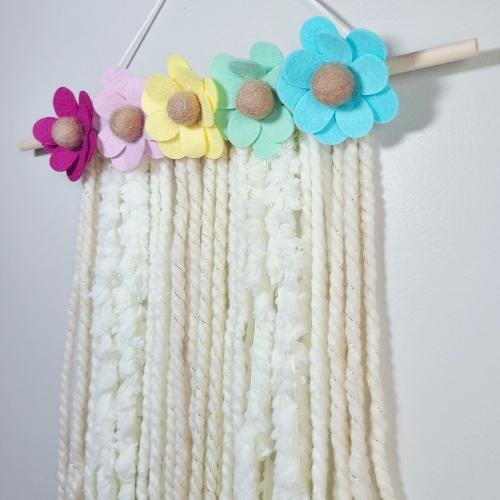 Felt Flower Wall Hanging | Daisy Felt Flower Decor | Pastel Rainbow - BlueRhubarb