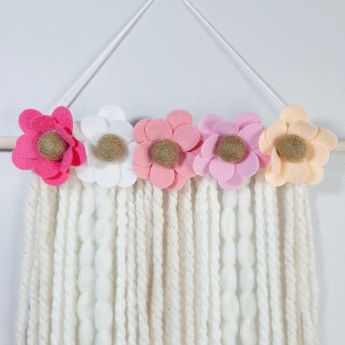 Felt Flower Wall Hanging | Daisy Felt Flower Decor | Peach Pink White - BlueRhubarb