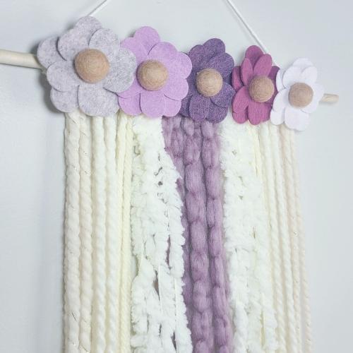 Felt Flower Wall Hanging | Daisy Felt Flower Decor | Purples - BlueRhubarb