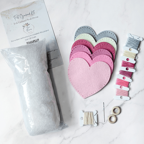 Handmade DIY Felt Heart Garland Kit - Pinks and Grey Palette - Heart Garland