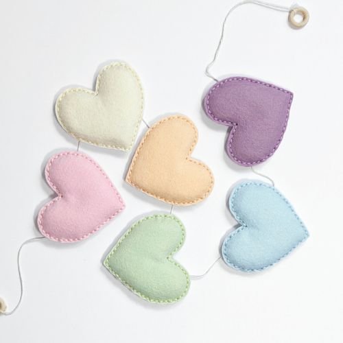 Felt Heart Garland | Felt Heart | Wall Decor | Pastel Rainbow - BlueRhubarb