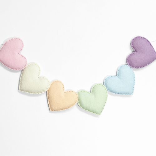 Felt Heart Garland | Felt Heart | Wall Decor | Pastel Rainbow - BlueRhubarb