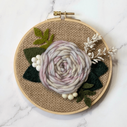 Floral Embroidery Art - Mini Hoop Art - Dyed Yarn Flower - Soft Pastels - BlueRhubarb