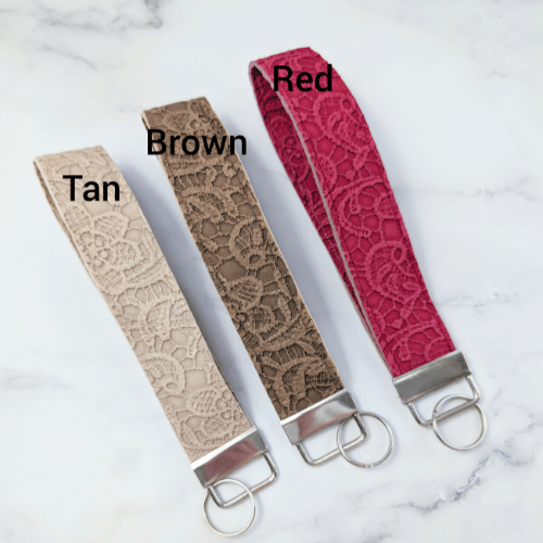 Floral Lace Pattern Faux Leather Key FOB & Wristlet Keychain - Autumn Colors - BlueRhubarb