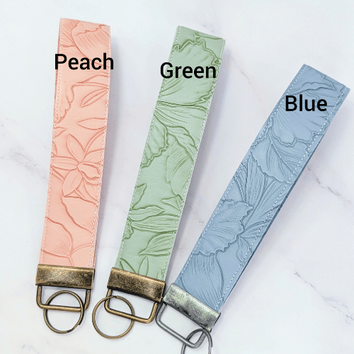 Floral Leaf Faux Leather Key FOB & Wristlet Keychain - BlueRhubarb