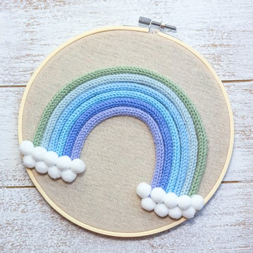 I - Cord French Knitting | Rainbow Hoop Art | Embroidery Hoop | Rainbow Wall Decor | Primary Colors - BlueRhubarb
