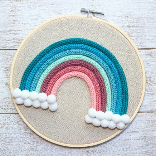 I - Cord French Knitting | Rainbow Hoop Art | Embroidery Hoop | Rainbow Wall Decor | Primary Colors - BlueRhubarb