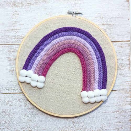 I - Cord French Knitting | Rainbow Hoop Art | Embroidery Hoop | Rainbow Wall Decor | Primary Colors - BlueRhubarb