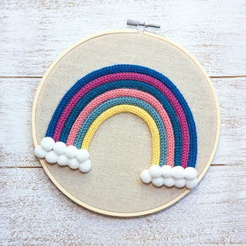 I - Cord French Knitting | Rainbow Hoop Art | Embroidery Hoop | Rainbow Wall Decor | Primary Colors - BlueRhubarb