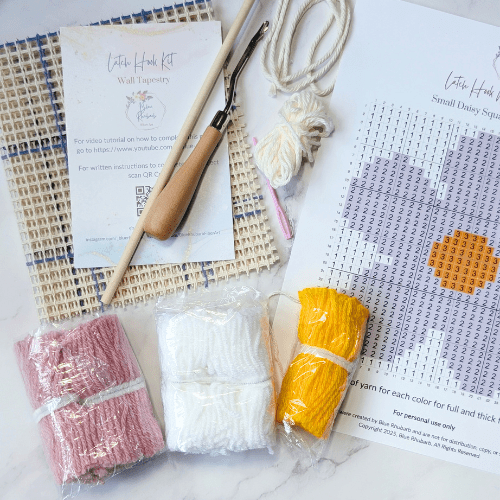 Latch Hook Tapestry DIY Kit - Daisy Pattern - Latch Hook Kit - BlueRhubarb