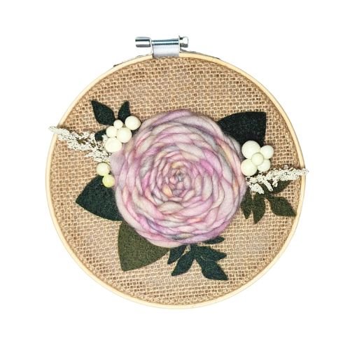 Floral Embroidery Art | Mini Hoop | Dyed Yarn Flower | Embroidery Hoop Art