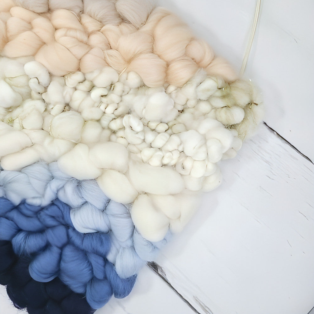 Golden Canvas | White Coil Art Yarn | 10x10 Wall Hanging | Browns Beige Blues - BlueRhubarb