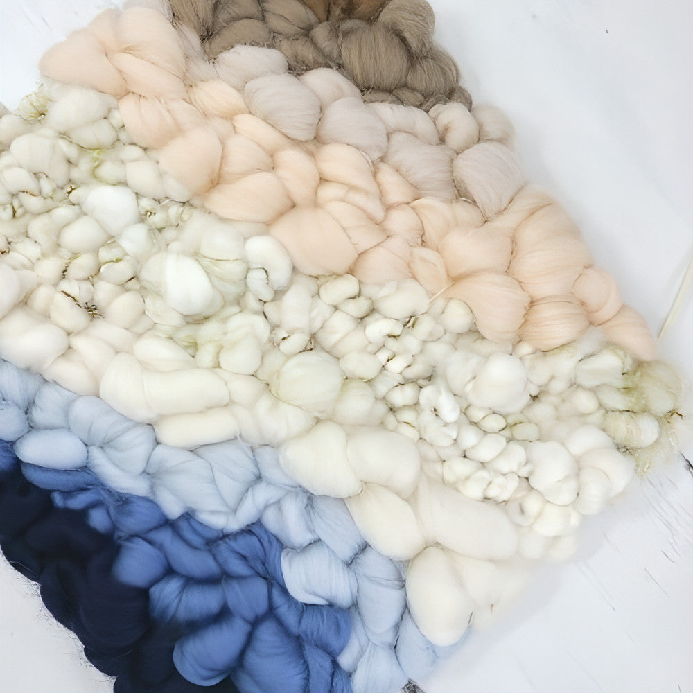 Golden Canvas | White Coil Art Yarn | 10x10 Wall Hanging | Browns Beige Blues - BlueRhubarb