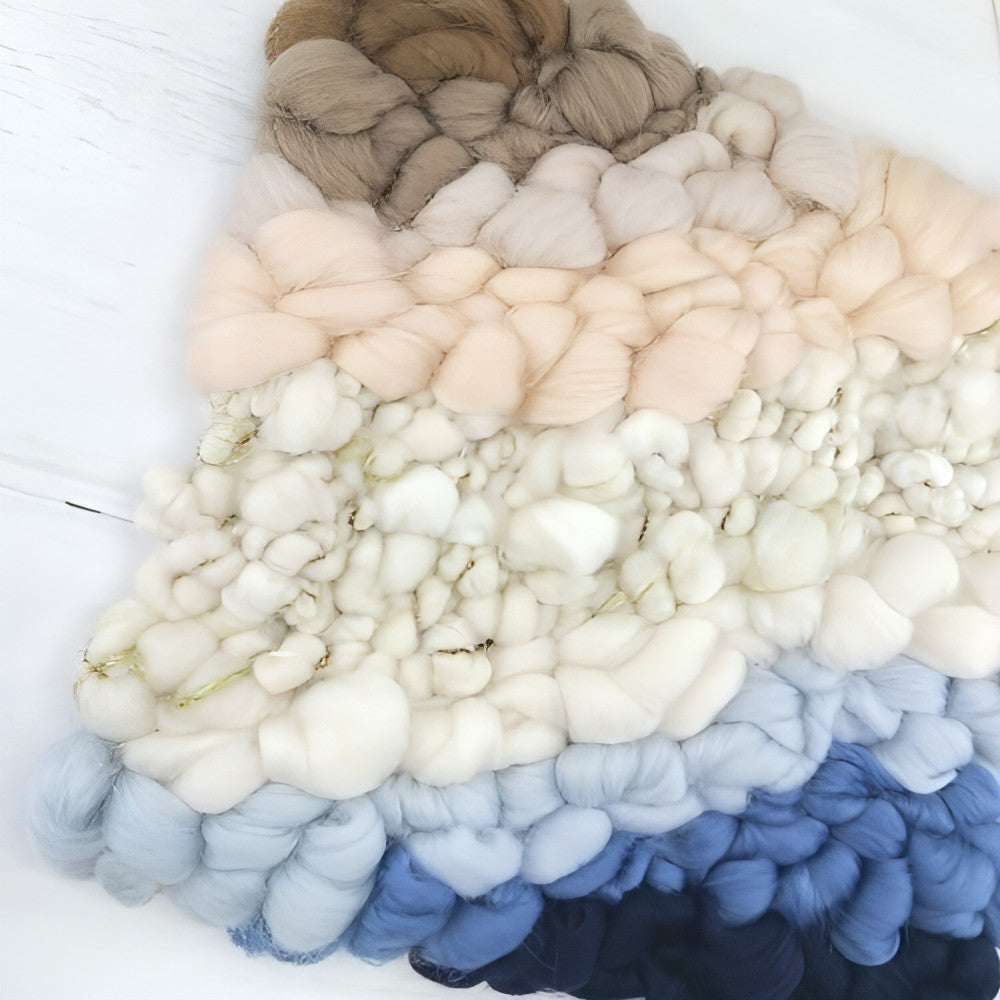 Golden Canvas | White Coil Art Yarn | 10x10 Wall Hanging | Browns Beige Blues - BlueRhubarb