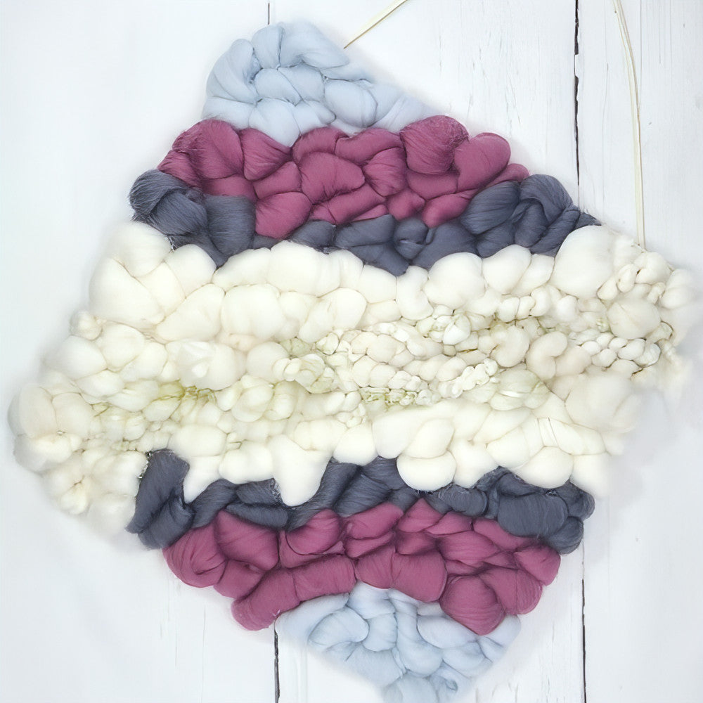 Golden Canvas | White Coil Art Yarn | 10x10 Wall Hanging | Greys Plums - BlueRhubarb