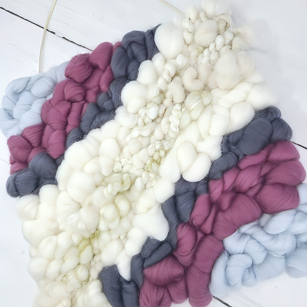 Golden Canvas | White Coil Art Yarn | 10x10 Wall Hanging | Greys Plums - BlueRhubarb