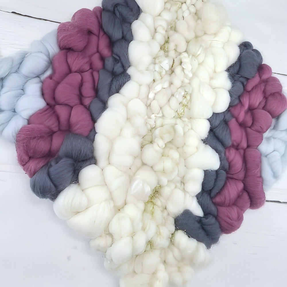 Golden Canvas | White Coil Art Yarn | 10x10 Wall Hanging | Greys Plums - BlueRhubarb