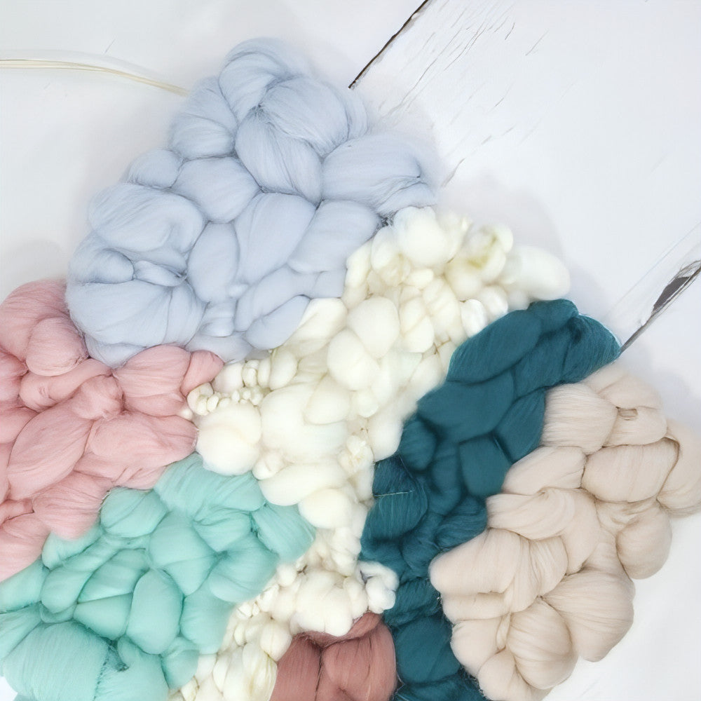 Golden Canvas | White Coil Art Yarn | 10x10 Wall Hanging | Pinks Beige Mints and Grey - BlueRhubarb