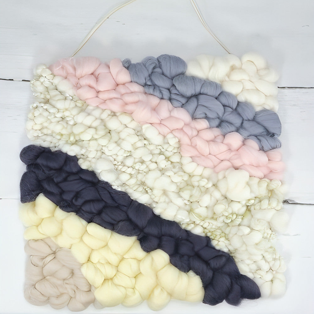 Golden Canvas | White Coil Art Yarn | 12x12 Wall Hanging | Pink Yellow Grey Black - BlueRhubarb