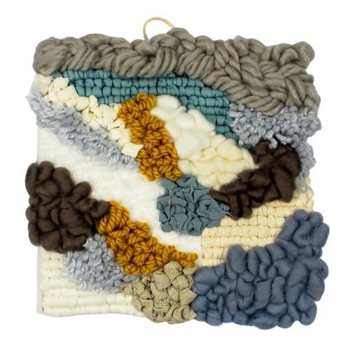 Wall Tapestry | Locker Latch Hook | Square Wall Hanging | Blues Whites Yellow - BlueRhubarb