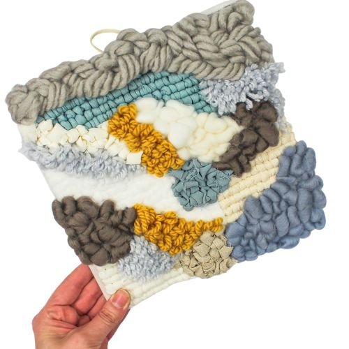 Wall Tapestry | Locker Latch Hook | Square Wall Hanging | Blues Whites Yellow - BlueRhubarb