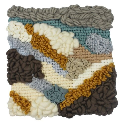 Wall Tapestry | Locker Latch Hook | Square Wall Hanging | Blues Whites Yellow - BlueRhubarb