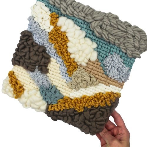 Wall Tapestry | Locker Latch Hook | Square Wall Hanging | Blues Whites Yellow - BlueRhubarb