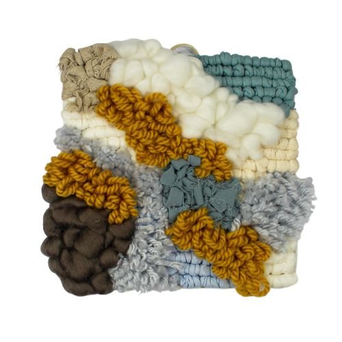 Wall Tapestry | Locker Latch Hook | Square Wall Hanging | Blues Whites Yellow - BlueRhubarb