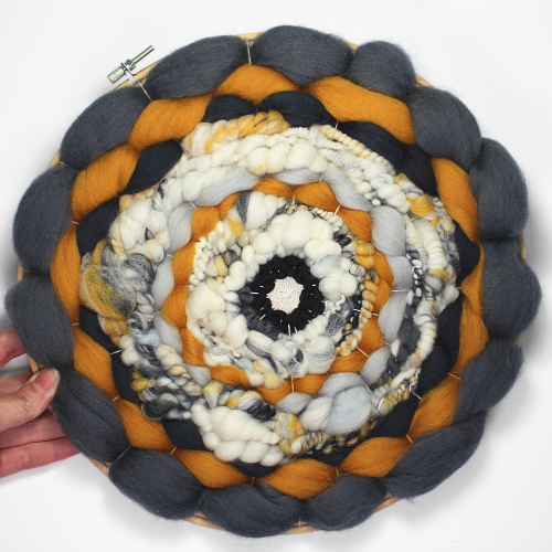 Coiled Art Yarn | Round Wall Hanging | Grey White Yellow Wall Décor