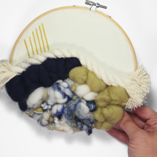 Fiber Art | Coiled Rope | Embroidery Hoop | Yellows and Navy