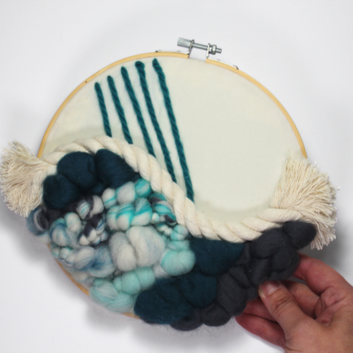 Fiber Art | Coiled Rope | Embroidery Hoop | Teal Grey