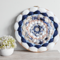 Round Coiled Art Yarn Fiber Wall Hanging - White Blue Beige Wall Décor