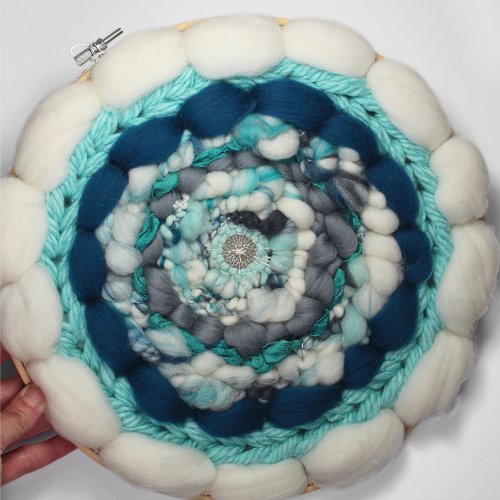 Coiled Art Yarn | Round Wall Hanging | Grey Teal White Wall Decor - BlueRhubarb