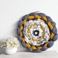 Handmade Round Coiled Art Yarn Fiber Wall Hanging - Grey White Yellow Wall Décor