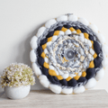 Handmade Round Coiled Art Yarn Fiber Wall Hanging - Grey White Yellow Wall Décor