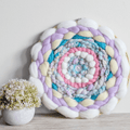 Handmade Round Coiled Art Yarn Fiber Wall Hanging - Sparkle Pastel Rainbow Wall Décor