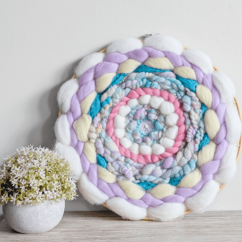 Coiled Art Yarn | Round Wall Hanging | Sparkle Pastel Rainbow Wall Décor - BlueRhubarb