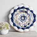 Handmade Round Coiled Art Yarn Fiber Wall Hanging - White Blue Navy Beige Wall Décor