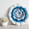 Handmade Round Coiled Art Yarn Fiber Wall Hanging - White Teal Gray