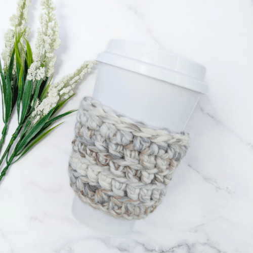 Crochet Cup Cozy Sleeve – Handmade Reusable Coffee Sleeve - Fossil - BlueRhubarb